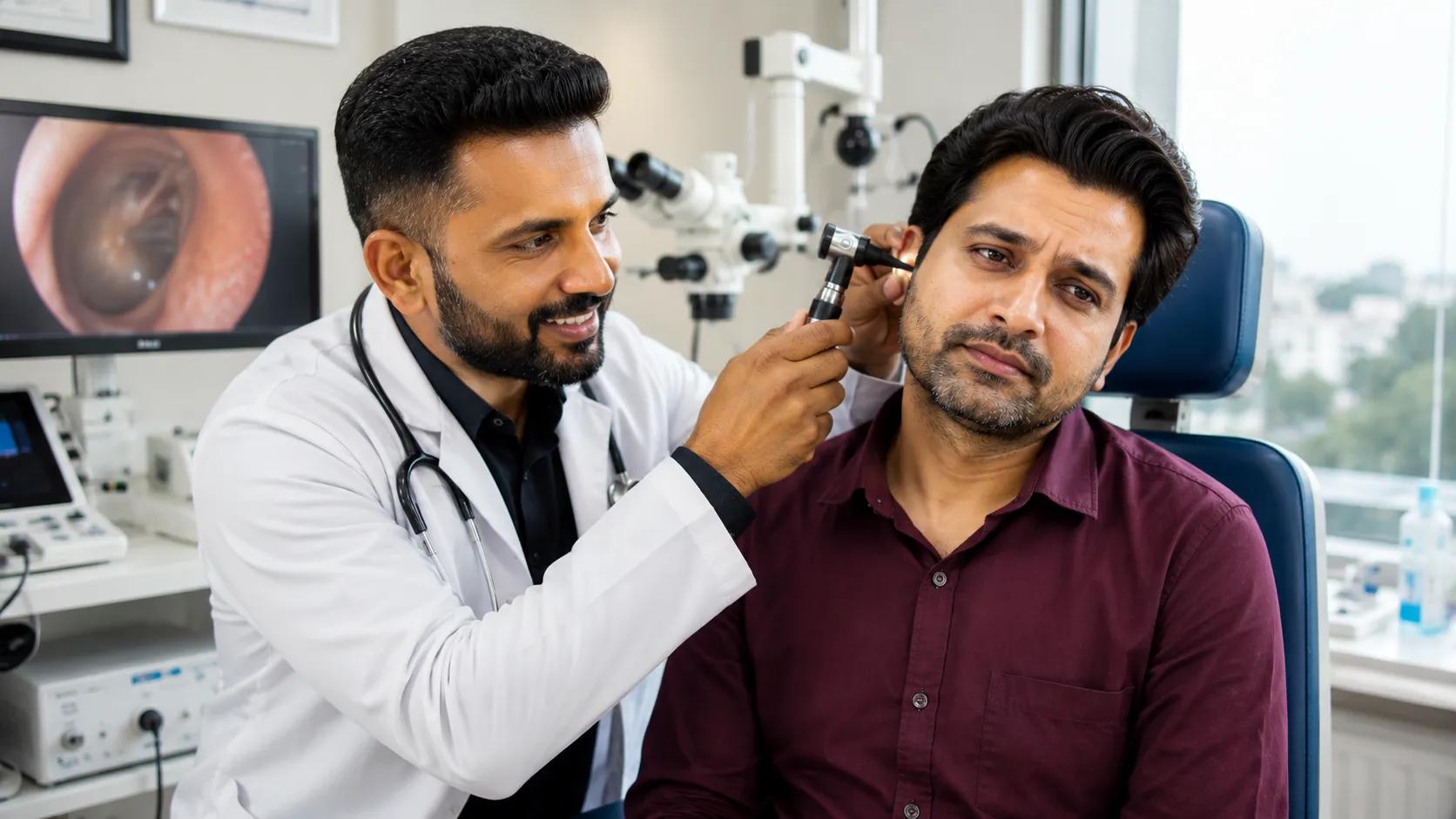 ENT doctor checking ear infection