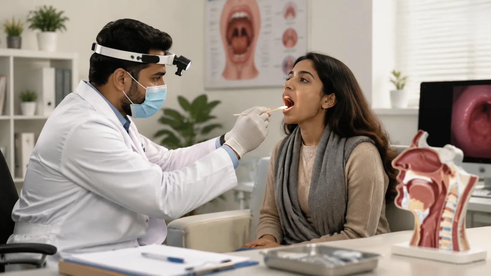 Tonsil doctor examining patient in ENT clinic
