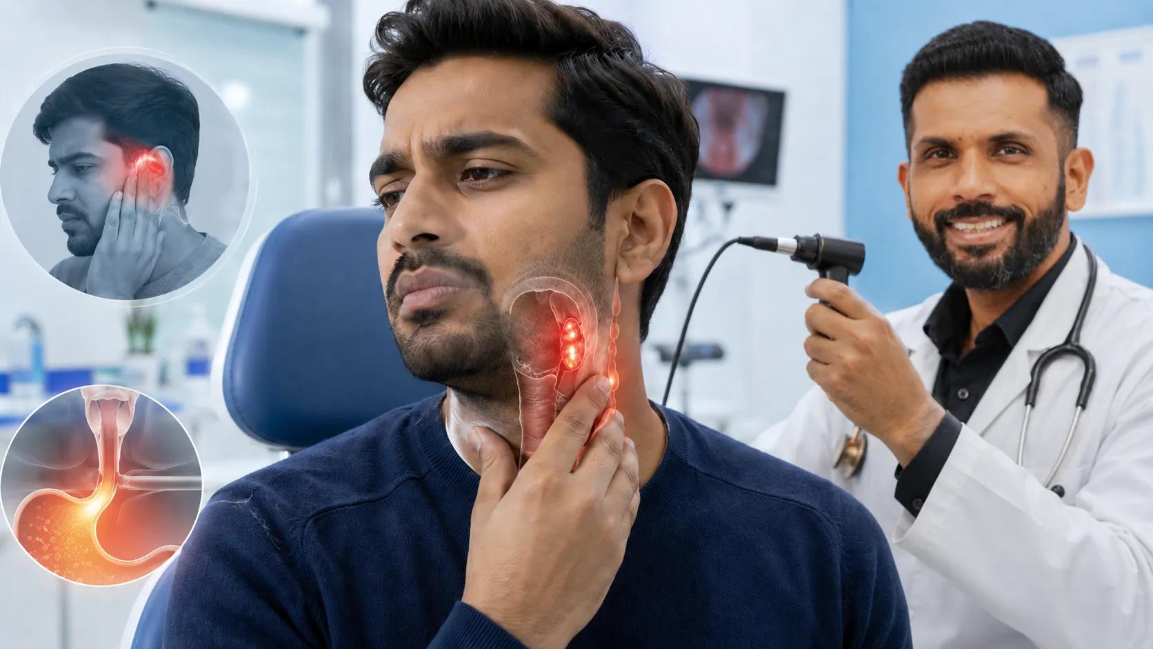 Patient with throat pain on one side at ENT clinic